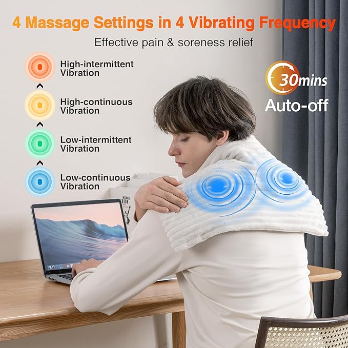 WOOMER Weighted Massage Electric Heating Pad for Back Pain, Neck and Shoulders Cramps Relief, 12’’x24’’, 3.7lb BPA-Free and Non-Toxic Beads, 4 Heat Settings, 4 Massage Modes, 2h Auto-Off
