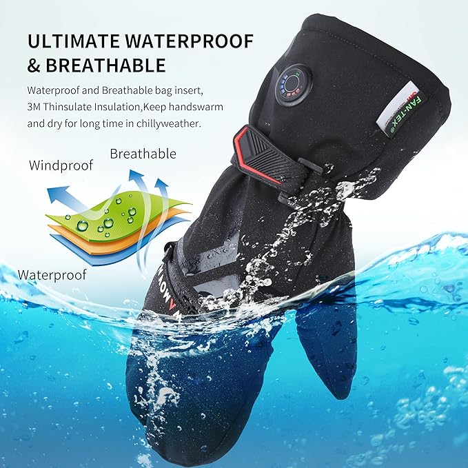 Heated Gloves, 7.4V 3000mAh Rechargeable Heated Gloves for Men Women, Waterproof & Upgrade Non-Slip Electric Heating Glove for Motorcycling, Hunting, Skiing, Outdoor Work