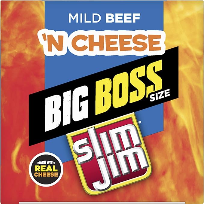 Slim Jim Beef 'N Cheese Smoked Meat Sticks, Mild Flavor, High Protein, 3.0 oz. (18 Count)