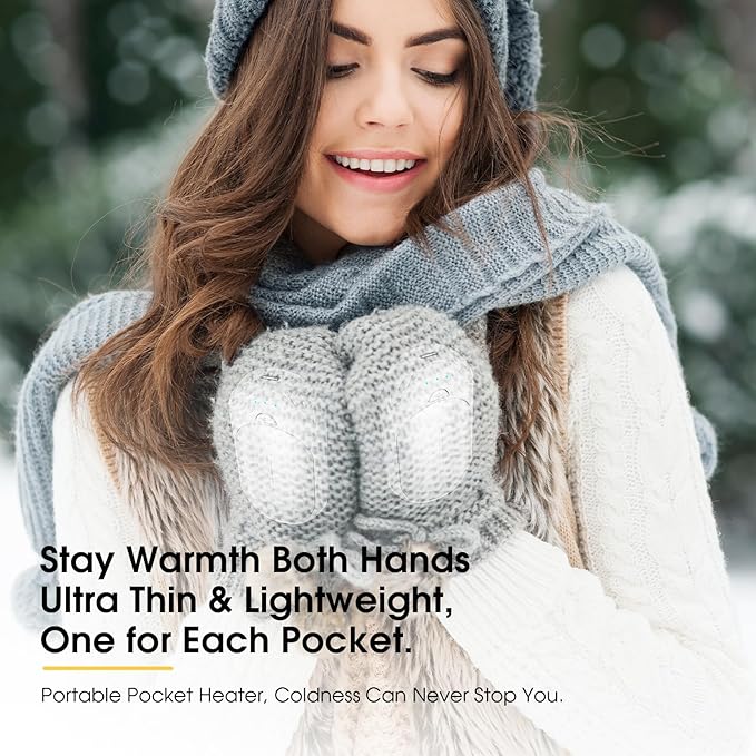 AI Hand Warmers Rechargeable 2 Pack, 6000mAh Electric Hand Warmers, AI Smart Chips 20Hrs Long Safe Heat, Portable Pocket Heater, Gifts for Christmas, Outdoor, Golf, Hunting, Camping Accessories