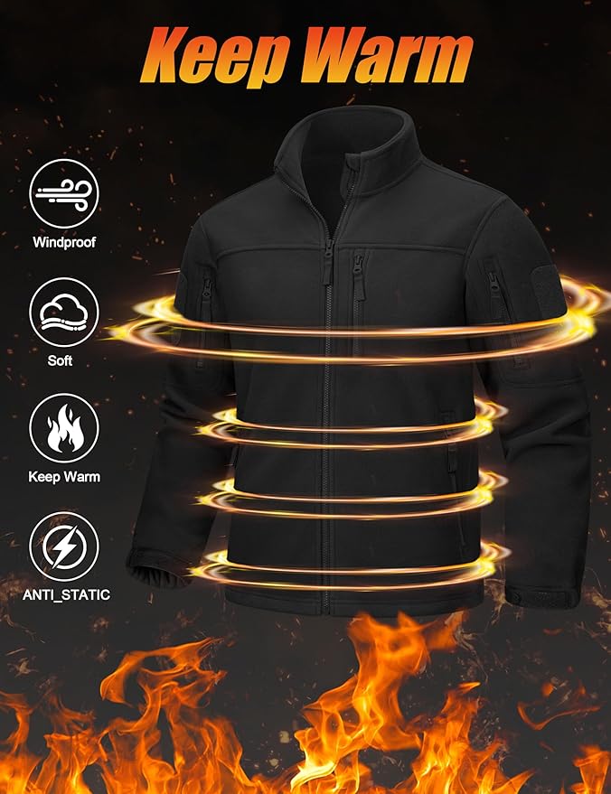 CRYSULLY Men's Fleece Jacket Tactical Full-Zip Winter Coat Jackets Multi Pockets