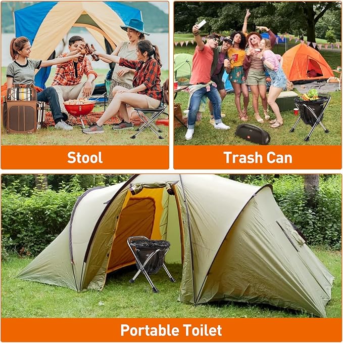 Upgrade Portable Toilet for Camping, Height Adjustable Travel Portable Potty for Adults, Stainless Steel Foldable Toilet for Car,Hiking,Beach and Camping Outdoor Use