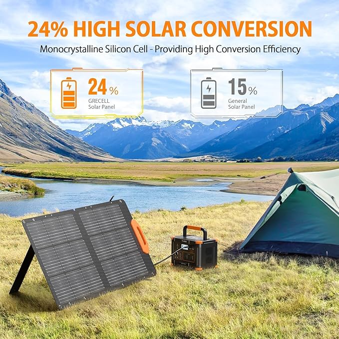 GRECELL Portable Solar Generator 500W with Solar Panel 100W, Portable Power Station 500W AC Outlet, Solar Panels 21.5V 5.5A for Home Use Outdoor Camping Backup Emergency
