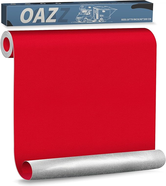 OAZ 16 x 79 inch Canvas Fabric Patch - Self-Adhesive Waterproof Repair Patch Kit for Boat Cover, Sofa, Chair, Couch, Tent, Bag (Red)