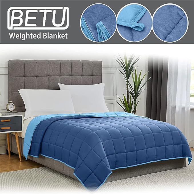 Weighted Blanket for Adults 12lbs, 48"x72" Twin Size, Cooling Heavy Blanket for 130-220lbs with Premium Glass Beads, Soft Thick Big Blankets for All-Season Sleeping Comfort Breathable, Blue