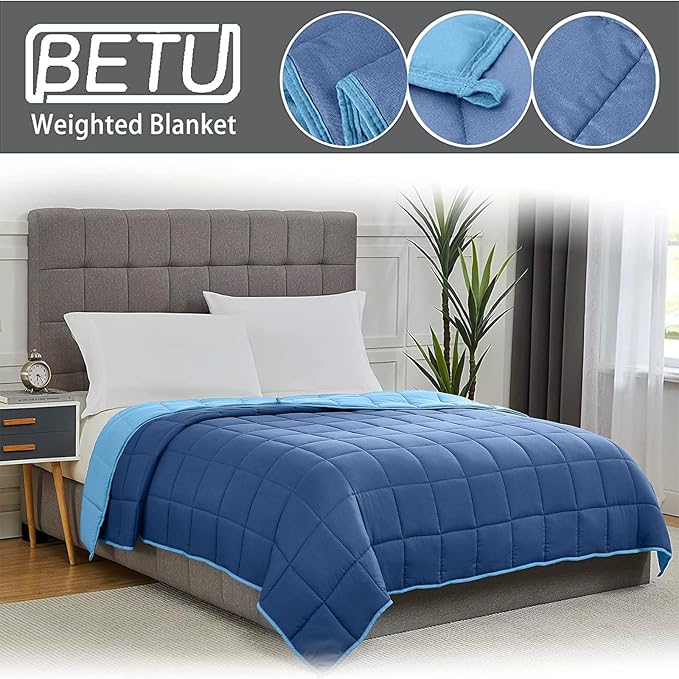 Weighted Blanket for Adults 20lbs, 48"x72" Twin Size, Cooling Heavy Blanket for 130-220lbs with Premium Glass Beads, Soft Thick Big Blankets for All-Season Sleeping Comfort Breathable, Blue