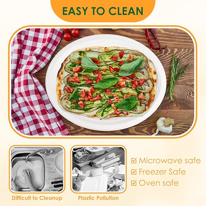 100% Compostable Oval Paper Plates, 12.5Inch 50Pack Disposable Heavy Duty Bagasse Platters Eco-Friendly Biodegradable Sugarcane Plates for BBQ, Party, Picnic - Off White