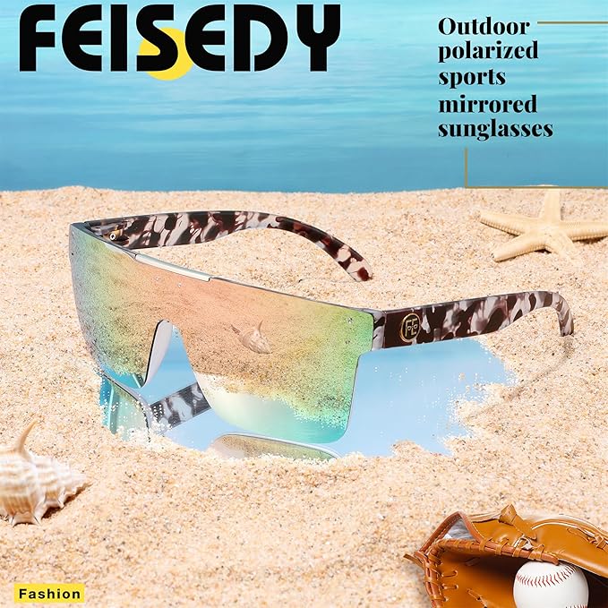 FEISEDY Men Sunglasses Polarized Oversized Square Flat Top Cycling Running Fishing Golf Hiking Sports B2990