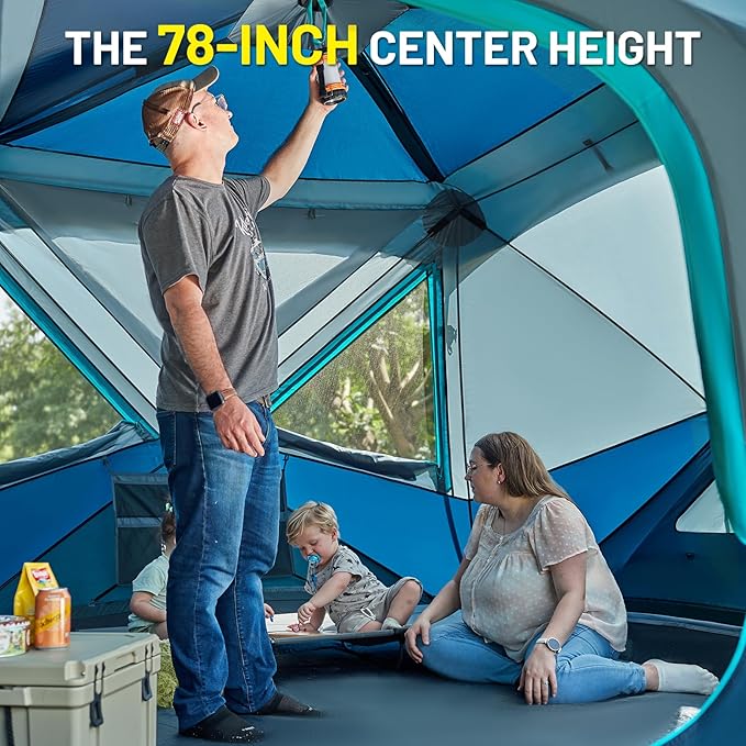 TIMBER RIDGE 4/6/8 Person Instant Pop Up Cabin Tent, Easy 60 Second Setup, Weather Resistant Camping Family Hub Tent with Rain Fly and Carry Bag for Outdoor Camping