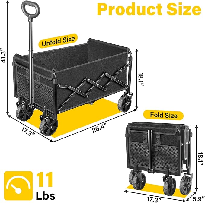 ARTIST'S DREAM Wagons carts Foldable|Collapsible Wagon|360lbs.Wagon cart with Wheels Foldable|Collapsible Wagon with Wheels Folding|Portable Utility Wagon for Camping,Sports,Shopping,Travel,Black