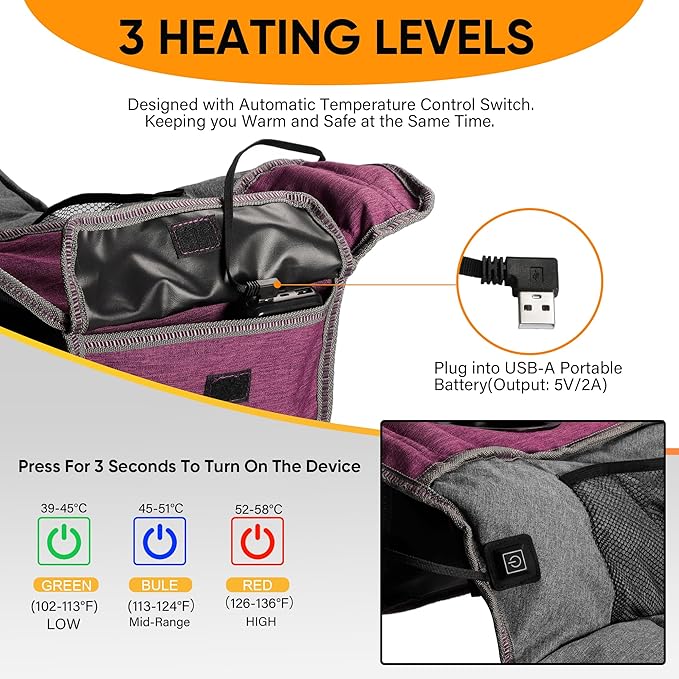 Northroad XL Heated Camping Chair, Oversized Heated Chairs,Portable Folding Heated Lawn Chair W/3 Control Levels for Outdoor Hiking, Picnics, Heavy-Duty 400-lbs Capacity, (Battery NOT Included)
