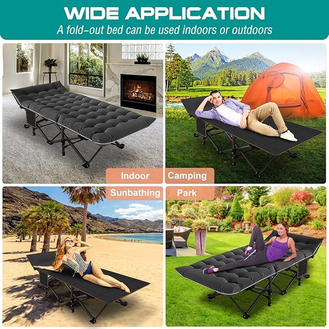 DoCred Folding Camping Cot with Mattress, 2 Pack Heavy Duty Folding Cot for Adults, Portable Sleeping Cot Bed Adults Outdoor Bed with Carry Bag, Travel Camp Cots