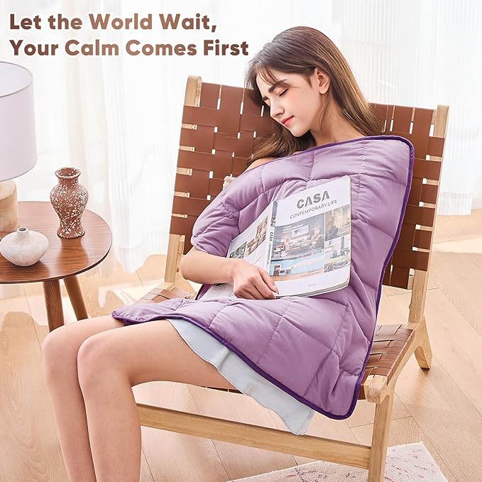 Purple Weighted Lap Blanket for Adults 5lbs, 24"x29" Cooling Heavy Blanket, Portable Travel Weighted Blankets, Soft Small Blankets for Sleeping