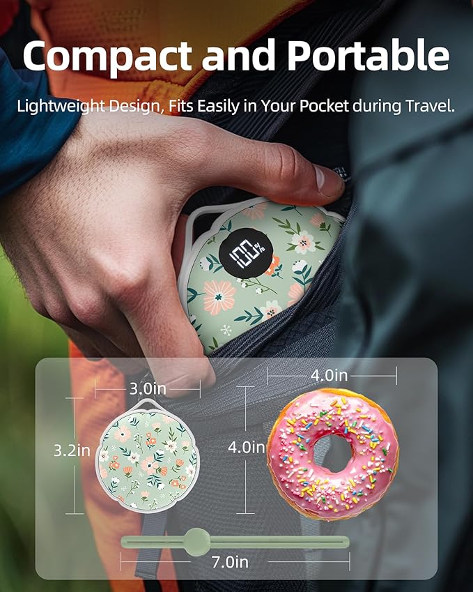 FrSara Hand Warmers Rechargeable, Hangable Electric Hand Warmer w/ 4000mAh Last 10 Hours, 3-Level Heat w/Strip, Light & Display, Gift for Outdoors Camping Hiking Skiing Raynauds & Christmas