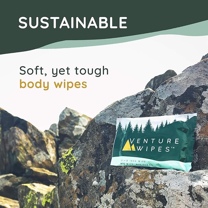 Venture Wipes Tea Tree Oil Body Wipes - Adventure Wipes for Adults - Biodegradable Cleansing With Aloe and Vitamin E - Camping Essentials - Individually Wrapped - 25 Count Bag