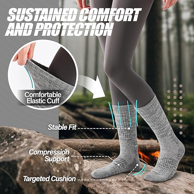 ANTSANG Merino Wool Hiking Socks for Men & Women 5 Pairs Thermal Warm Winter Thick Cushion Moisture Wicking Crew Boot Socks