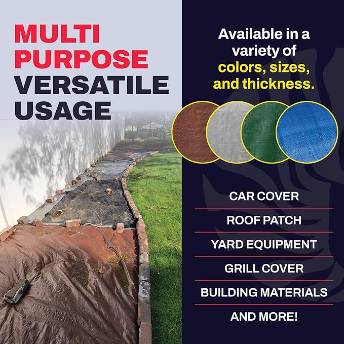 10' x 20' Brown Heavy Duty Tarp with Grommets Reinforced - 16 Mil Thick - Double Sided Plastic Tarps Waterproof - Large Tarpaulin Cover for Outdoor Camping Over/Under Tent Tarp RV Roof Rain - Zebro