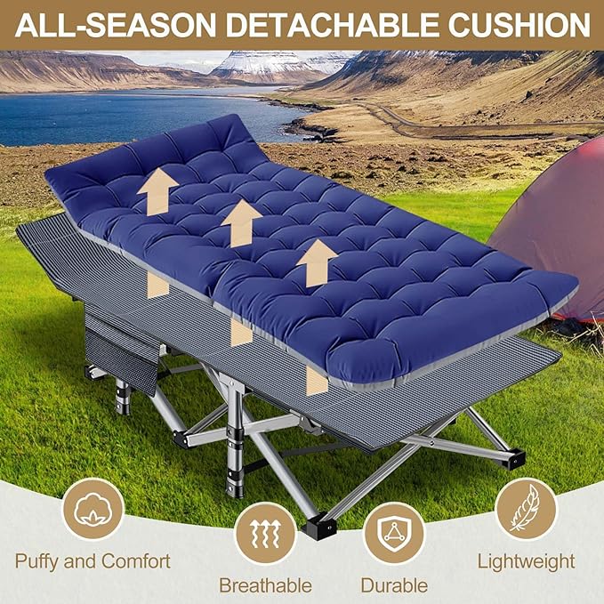 DoCred Oversized XXL Folding Camping Cot with Mattress, 2 Pack Heavy Duty Sleeping Cot Bed Portable Adults Outdoor Bed with Carry Bag, Travel Camp Cots