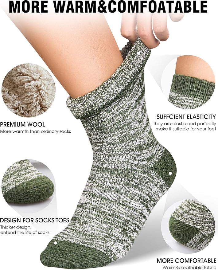 Yeblues 5 Pairs Thick Wool Socks Mens, Warm Winter Fuzzy Socks,Soft Hiking Socks Men Moisture Wicking Boot