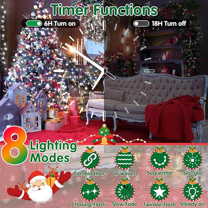 XURISEN 551FT 1400 LED Christmas Lights Outdoor Green Wire String Lights 8 Modes with Timer Memory Waterproof Fairy Light Plug in for Xmas Tree Wedding Yard Party Holiday Decorations(Cool White)