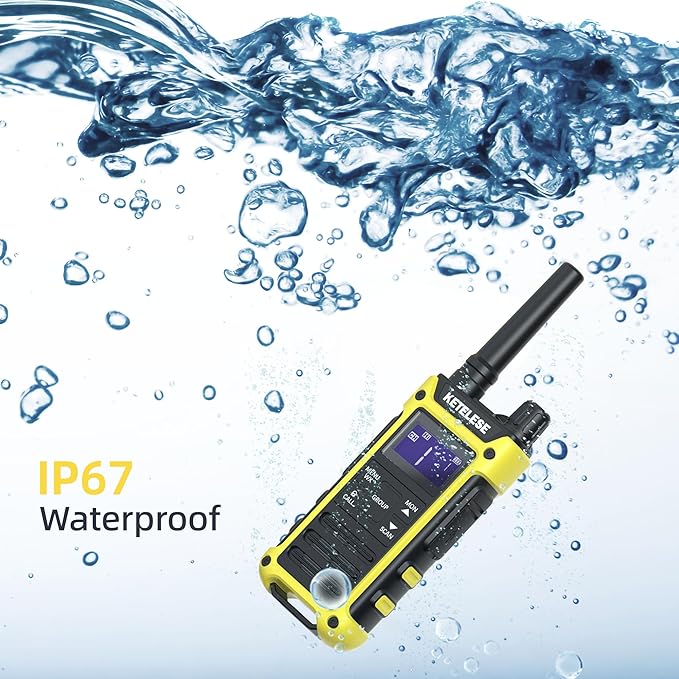 T3F IP67 Waterproof Walkie Talkies, FRS Two Way Radio with Earpiece, Triple Proof, Three Charging Options, USB/Type C Radio, NOAA, VOX (2 Pack), Black/Yellow