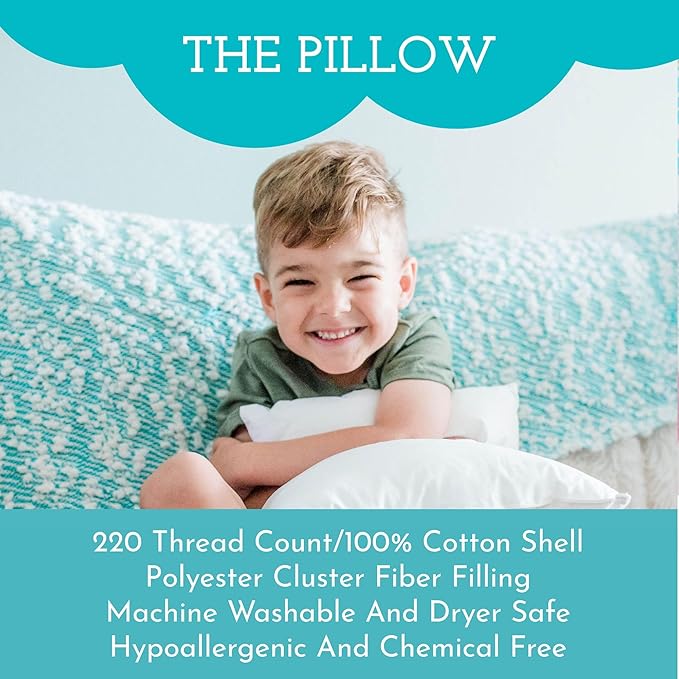Little Sleepy Head Toddler Pillow with Pillowcase 13x18 - Kids Pillow for Sleeping - Toddler Pillow - Better Neck Support Ergonomic Pillow and Toddler Pillowcase - Best Pillows for Kids (Sunflowers)