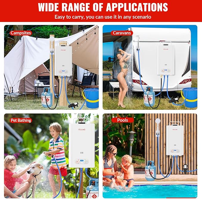 Tankless Water Heater Propane,3.18GPM 12L Outdoor Portable water heater,with 2 GPM Water Pump, with Digital Display Multi-Protection for Camping Trips