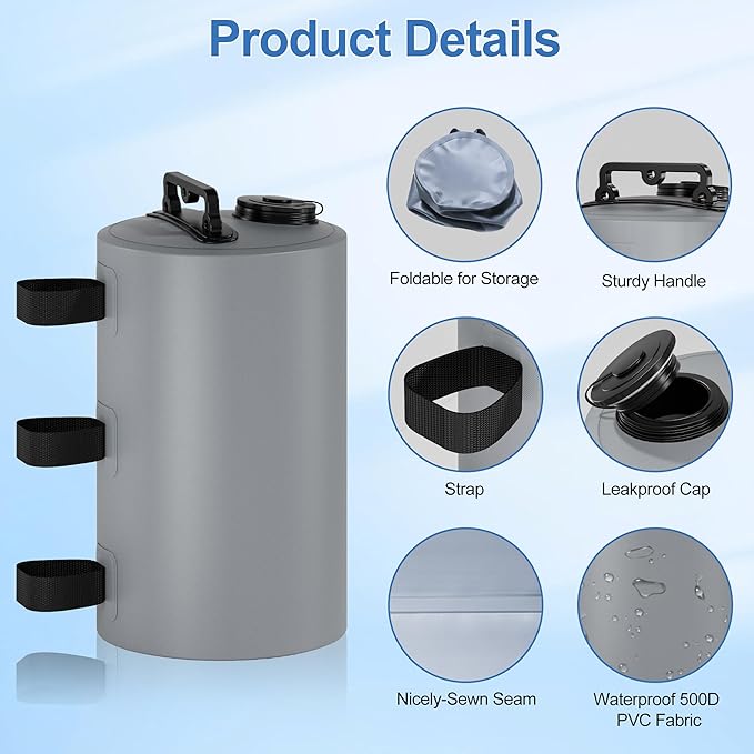 Canopy Water Weights Bag, 88 lb Tent 4 Leg Weights Bag, Portable 10L Water Bag Windproof Fixed Canopy Weights Bag, for Outdoor Pop Up Tent, Canopies, Gazebo, Shelter, 4 Pack (10L Gray)