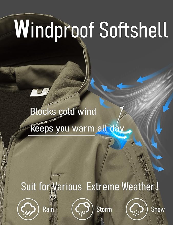 MAGCOMSEN Men's Tactical Jacket 7 Pockets Performance Fleece Lined Water Resistant Ski Snow Soft Shell Winter Coats