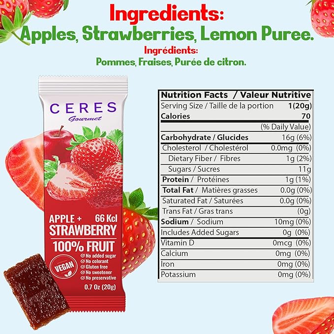 Fruit Strips Variety Pack by Ceres Gourmet, Healthy Fruit Leather, No Sugar Added Dry Fruit, Natural Snacks Bulk, Vegan, Gluten-Free Bars, 6 Flavors, 30 PCs
