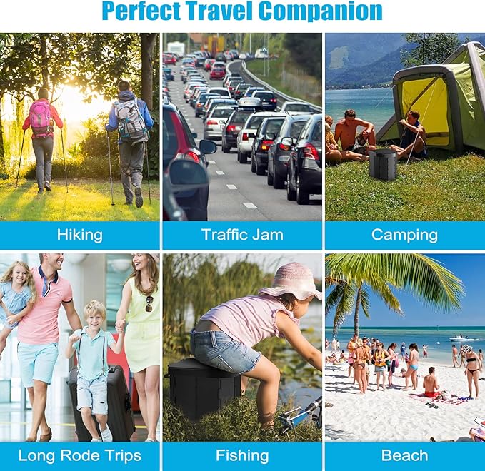 Portable Camping Toilet, Folding Toilet for Adults with Lid and Retractable TP Holder, Waterproof Porta Potty with Carry Bag and Disposible Liners for Camping, Hiking, RV Travel