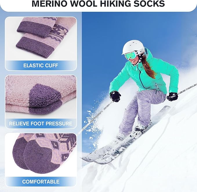 SIMIYA 5 Pairs Merino Wool Socks for Women Winter Thick Warm Hiking Socks Women Thermal Crew Cushion Socks