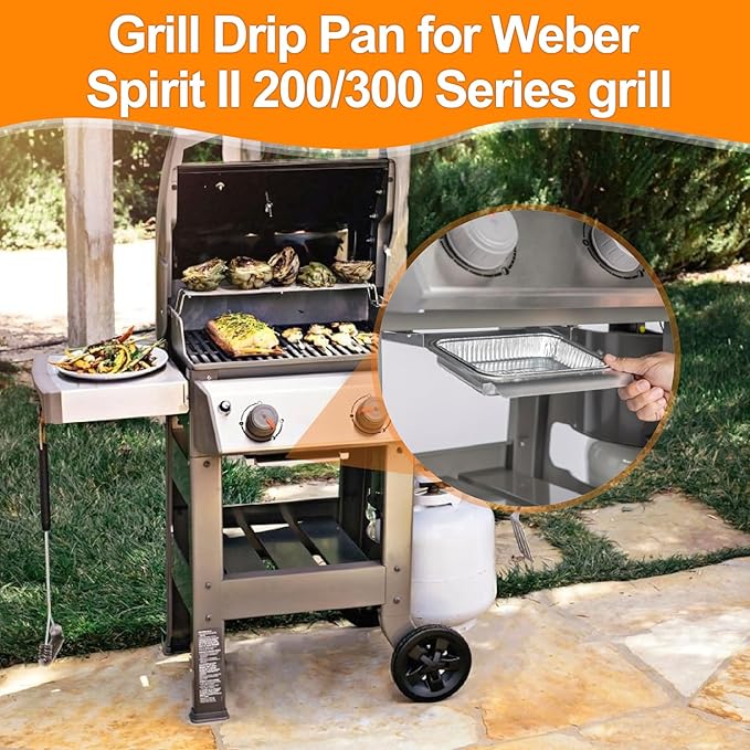 SafBbcue 67047 Grease Catch Pan Drip Pan for Spirit II E/S 210, E/S 220 Spirit II E/S 310, E/S 320, E/S 330 Genesis II 200 300 Grease Drip Tray with 12pcs Aluminum Foil Liner