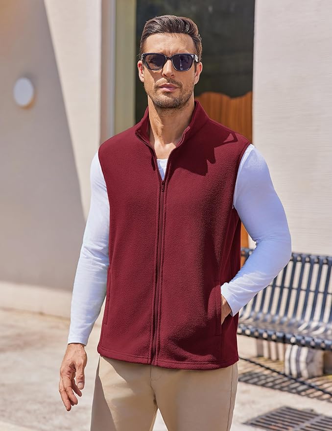 COOFANDY Mens Polar Fleece Vest Lightweight Sleeveless Jacket Warm Zip up Outerwear Vests with Zipper Pockets for Hiking