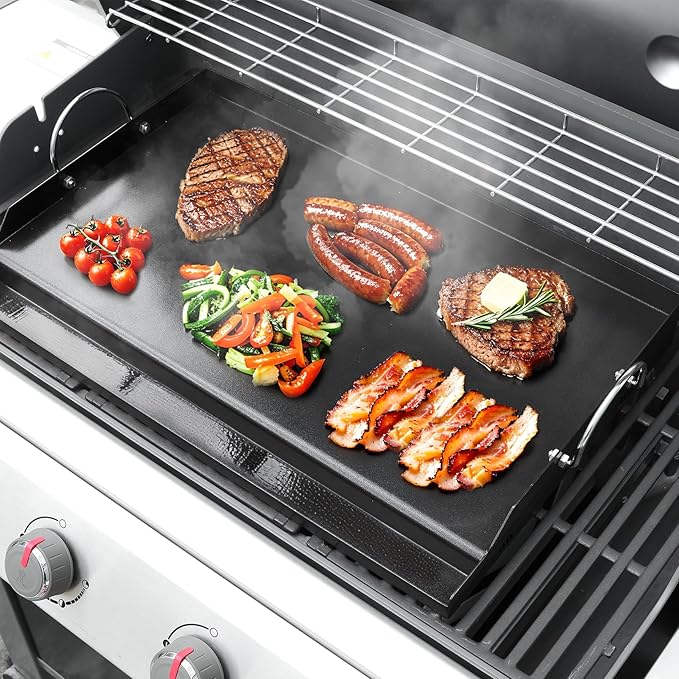 onlyfire Universal BBQ Griddle for Charcoal/Gas Grills, Ceramic Coated Non-Stick Flat Top Griddle with Handles for Outdoor Cooking, 25" x 16"