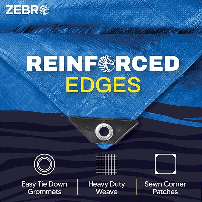 10' x 20' Blue Tarp with Grommets Reinforced - 5 Mil Thick - Durable UV Resistant Plastic Tarps Waterproof - Large Tarpaulin Cover for Outdoor Camping Over/Under Tent Tarp RV Roof Rain - Zebro