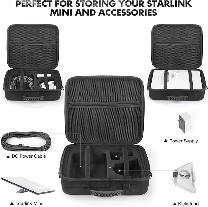 Carrying Case for Starlink Mini, Hard Shell EVA Protective Cover, Waterproof & Shockproof Travel Bag with Shoulder Strap, Organized Storage for Starlink Mini Accessories, for Camping, RV Travel