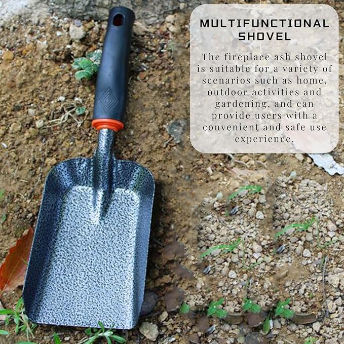 SoloWilder 12.6" Ash Shovel for Fire Pit & Fireplace - Manganese Steel Gardening Tool - Black