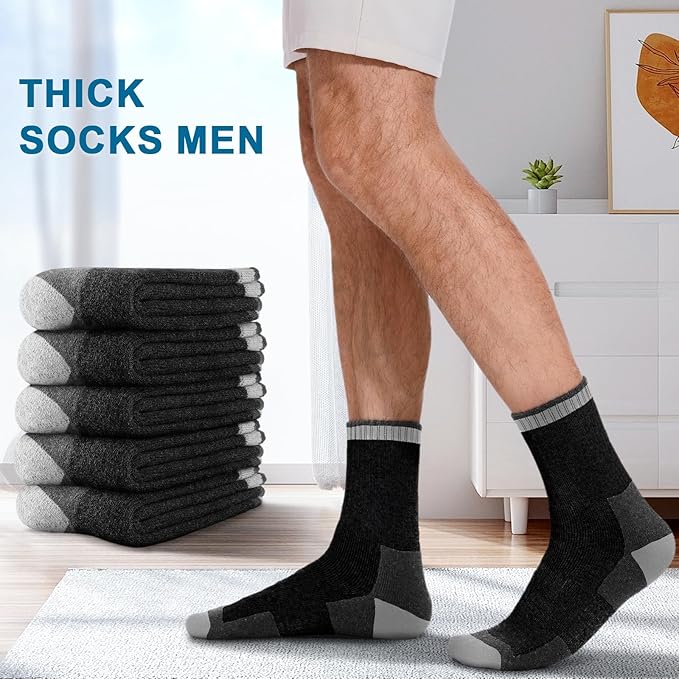 UUMIAER Merino Wool Socks for Men Hiking Thermal Warm Winter Crew Socks Thick Cushion Moisture Wicking Socks 5 Pairs
