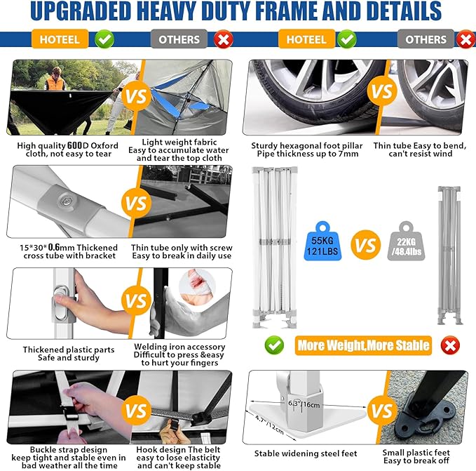 HOTEEL 13x26 Pop up Canopy Tent for Parties, Heavy Duty Easy Setup Tent with 6 Sidewalls, Outdoor Commercial Instant Gazebo for Wedding Event, with Roller Bag & Sand Bags, Grey(Hexagonal Frame)