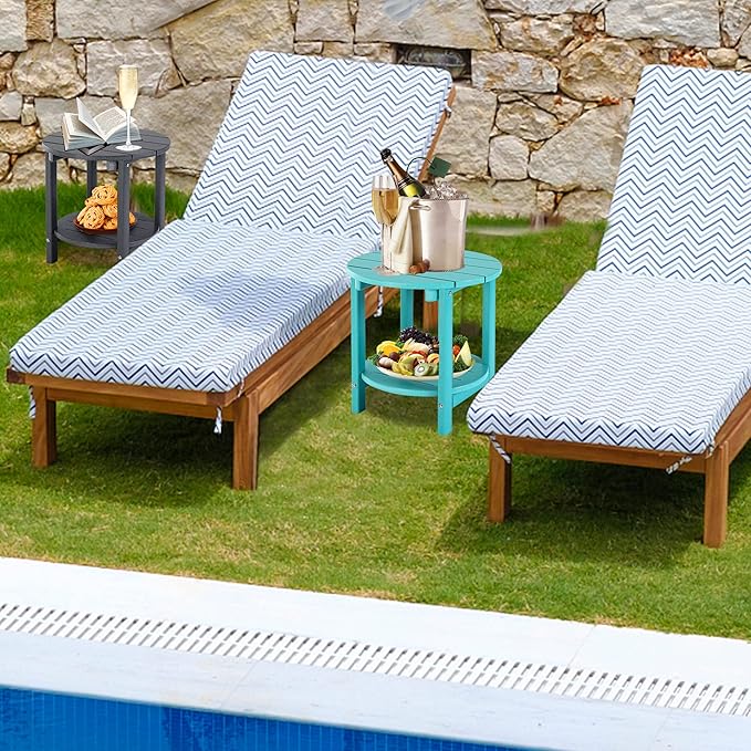 LZRS Round Adirondack Side Table Double End Table, Outdoor Side Tables for Patio, Backyard,Pool, Indoor Companion, Easy Maintenance & Weather Resistant(Turquoise)