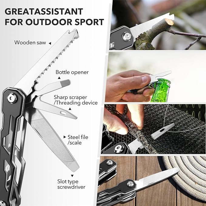 Multitool with Safety Locking,16-in-1 Multi Tool Stainless Steel Pocket Knife Set with Pliers, (2)