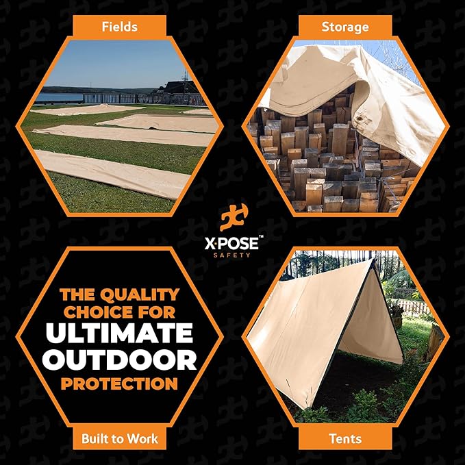 Heavy Duty Tan Poly Tarp 6' X 20' - Multipurpose Protective Cover - Durable, Waterproof, Weather Proof, Rip and Tear Resistant - Extra Thick 12 Mil Polyethylene - by Xpose Safety