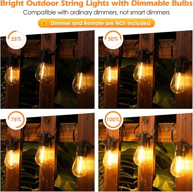 96FT LED Outdoor String Lights, Waterproof Patio Lights with 30+2 2700K Dimmable Shatterproof Edison Hanging Bulbs for Backyard Party-Black