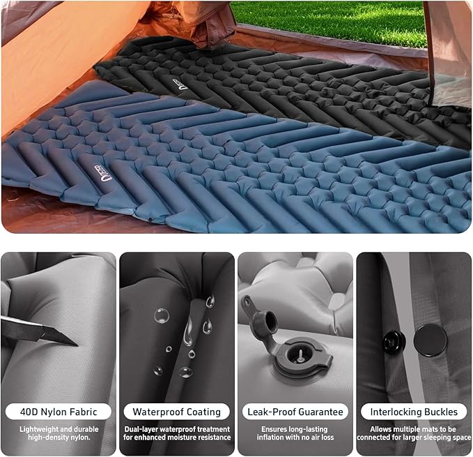 Ultralight Sleeping Pad Camping Inflatable Pillow for Camping Combo, Compact Backpacking Inflatable Sleeping Pad for Adults- Portable for Hiking, Travel - Durable & Comfortable