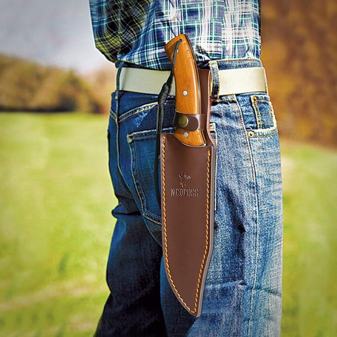 NedFoss 13.5" Machete Knife with Leather Sheath, Strong 8Cr14Mov Steel 0.22" Thick Blade Full Tang Kukri Machete for Cutting Trees Heavy Duty, Fixed Blade Knife for Yard Work Clearing Brush