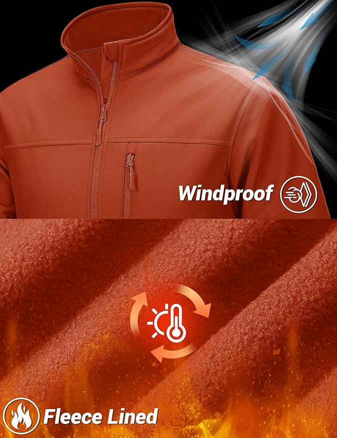 TACVASEN Men's Lightweight Softshell Jacket Fleece Lined Waterproof Tactical Rain Zip Up Winter Coat Windbreaker Casual