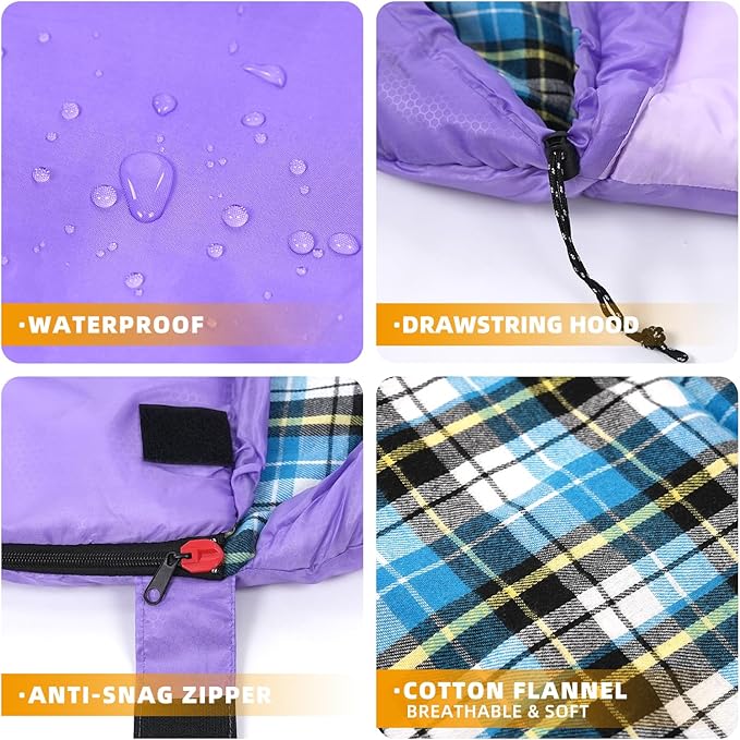 Cotton Flannel Liner Sleeping Bag for Adults Teens Kids, Cold Weather & Warm, 3-4 Seasons, Lightweight Compact Camping Essentials Equipment, Hiking, Outdoor, Travel
