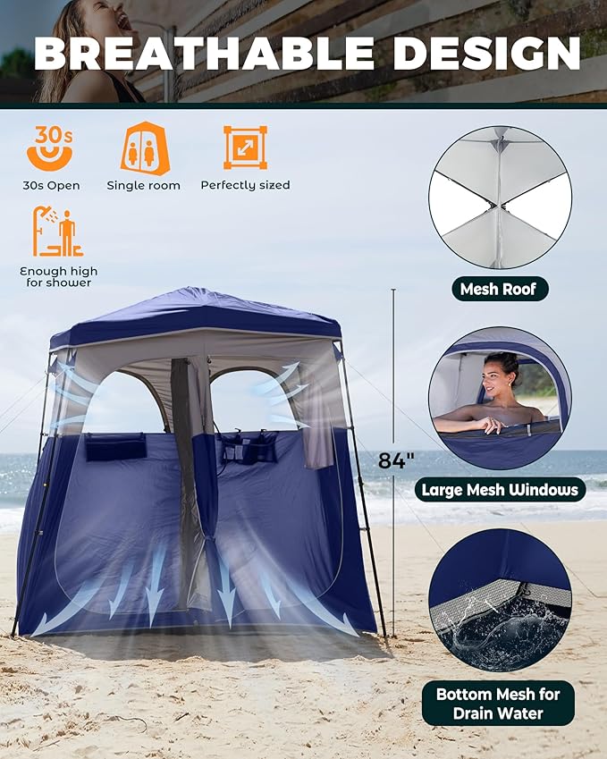 KingCamp Instant Shower Tent, Portable Superior Stable Privacy Shelter, 2 Large Rooms Outdoor Toilet Tent with Floor for Beach, Camping & Hiking, Setup in Under 60s