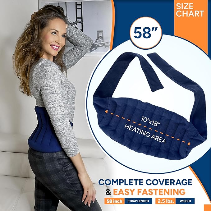 SunnyBay Microwave Heating Pad, Microwavable Moist Hot or Cool Bean Bag Wrap for Neck, Shoulder, Knee, or Back Pain with Fastening Straps, 10x18 Inch Heating Area, 2.8 Lbs, 58 Inches